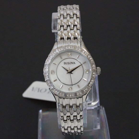 Bulova Ladies Crystal Bezel Watch MOP Dial Crystal Indicese 27mm - Picture 3 of 13